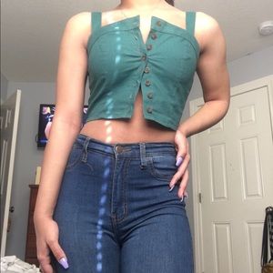 Green button up crop top